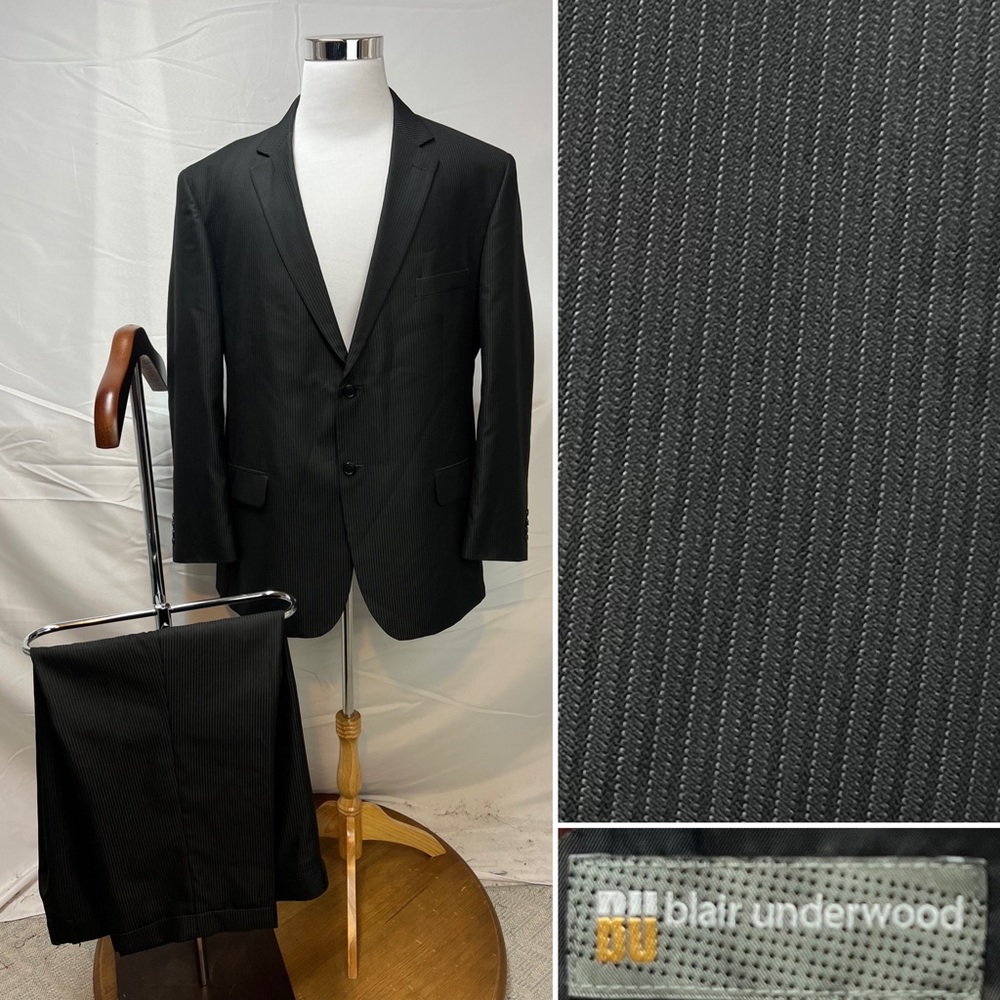 Men's Blair Underwood Black Tonal Stripe 2-Button 50R Blazer 46x27 Pants Suit